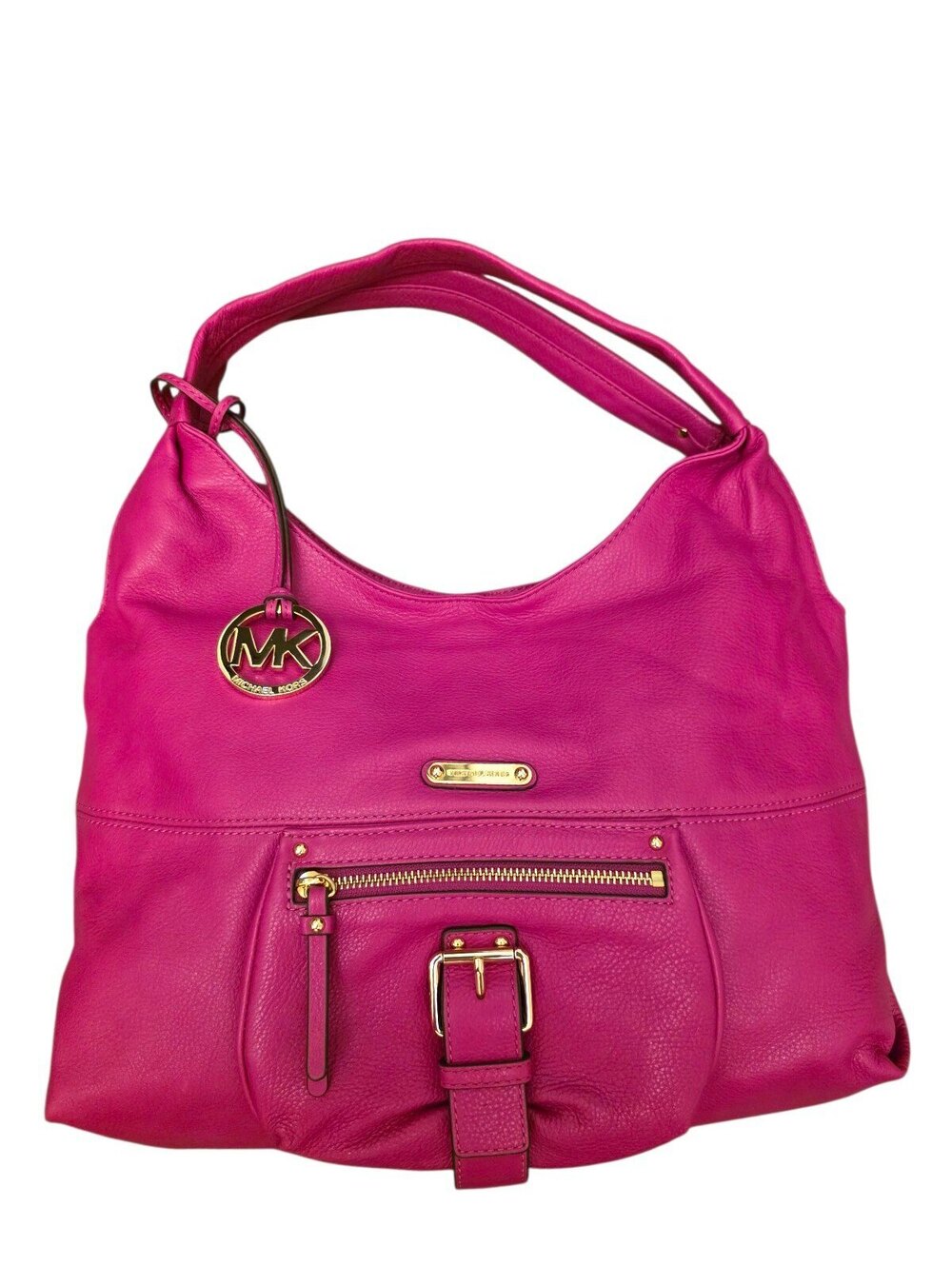Michael Kors Hot Pink Fuchsia Leather Hobo Shoulder Bag Gold Hardware Large